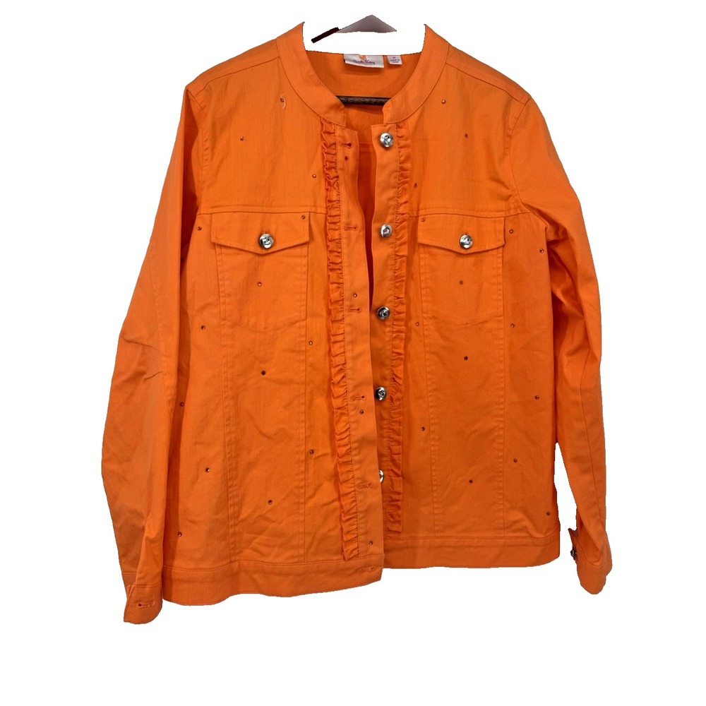 Quacker Factory Orange Jeweled Jacket M Rhinestone Buttons Halloween